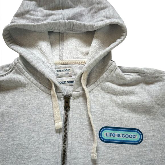 Life is Good Simply True Full Zip Fleece Hoodie Gray Spell Out Womens Medium - Picture 4 of 10